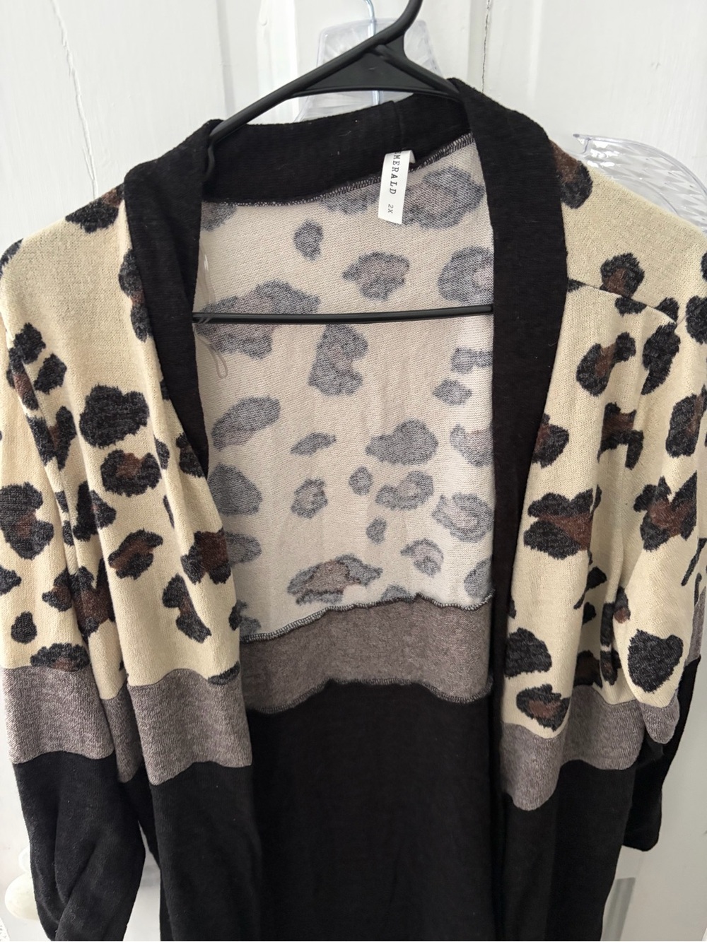 Emerald Black Cream and Brown Leopard Open Cardigan
